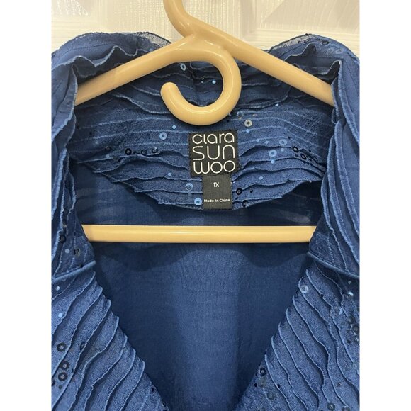 Ciara Sun Woo Top Size 1X Plus Size Blue Color Jacket Blouse With Buttons Womens - Picture 4 of 6